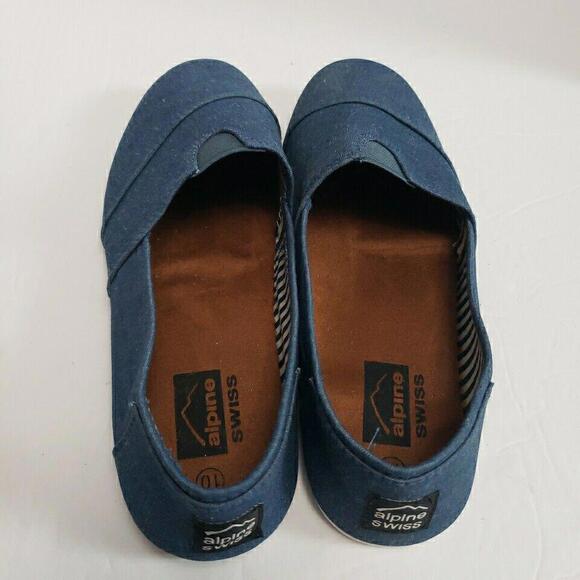 Alpine Swiss Slip On Flat Shoes Canvas Denim Blue Comfort Womens 10‎ - Picture 2 of 7